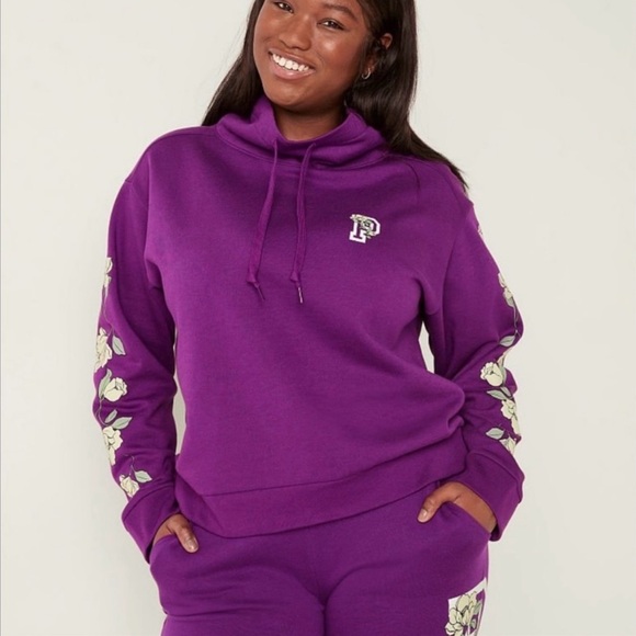 NWT VS PINK Purple & White Floral Cowl Neck Everyday Lounge Pullover Sweatshirt - Picture 11 of 14